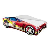 ACMA Lit Voiture Enfant 140x70 cm Modèle 4 avec Matelas et Sommier à Lattes - Lit Junior Voiture pour Garçon, Lit Enfant Design Voiture pour Chambre d’Enfant avec Barrière de Sécurité