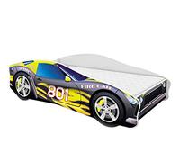 ACMA Lit Voiture Enfant 140x70 cm Modèle 6 avec Matelas et Sommier à Lattes - Lit Junior Voiture pour Garçon, Lit Enfant Design Voiture pour Chambre d’Enfant avec Barrière de Sécurité