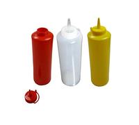 AcMax Lot de 3 distributeurs de sauce, bouteilles compressibles, 350 ml, pour ketchup, moutarde, sauces avec couvercle