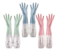 ACMEDE 3 Paire Gants Ménage avec doublure en flocage Longs Gants de vaisselle n PVC Réutilisables Gants De Nettoyage De Cuisine Pour laver la vaisselle Nettoyage du linge Taille S M L