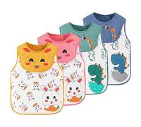 ACMEDE 4 PCS Bavoir de Bébé avec Une Grande Poche 6-12-24 mois Tablier d'Alimentation Sans Manches Unisexe Bavette de Dessin 3D Animé Imperméable Bavette Repas pour Manger et Dessiner 3-4 ans