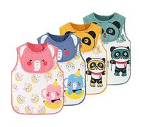 ACMEDE 4 PCS Bavoir de Bébé avec Une Grande Poche 6-12-24 mois Tablier d'Alimentation Sans Manches Unisexe Bavette de Dessin 3D Animé Imperméable Bavette Repas pour Manger et Dessiner 3-4 ans