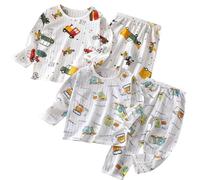 ACMEDE 4 PCS Pyjama garçon Coton pour L'été, Ensemble Pyjama Manche Longue T-Shirts Tops Pantalons Vêtements de Nuit Ultra-Fin conçu pour l'été pour Enfants garçon de 2-9 Ans