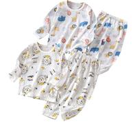 ACMEDE 4 PCS Pyjama garçon Coton pour L'été, Ensemble Pyjama Manche Longue T-Shirts Tops Pantalons Vêtements de Nuit Ultra-Fin conçu pour l'été pour Enfants garçon de 2-9 Ans