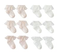 ACMEDE 6 Paires Chaussettes de baptême en dentelle à volants en coton pour bébé fille de princesse Chaussette Naissance Chaussettes de Baptême Pour Bebe 0-12 Mois-8 Ans