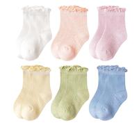 ACMEDE 6 paires chaussettes d'été bébé fille Minces en Coton Douce Respirant Chaussettes de baskets en coton Maille Socquettes Chaussettes de baptême pour nouveau-nés filles 0-6-12 mois 1-12 ans