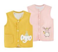 ACMEDE BéBé Enfant Gilet Sans Manches Veste 6 mois-4 Ans, 2 PCS Printemps Automne BéBé Fille Garçon Double Face Manteaux sans Manches Poches Enfants Coton Réversible Gilet Sans ManchesVeste