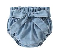ACMEDE Bébé Fille Culotte à Volants Bloomers avec Gros Ornements en Forme de nœud, Couvre-Couches bébé Culotte à Volants Denim Pantalon Court Caleçons Culotte Douce Shorts Boxer 6 Mois-3 Ans