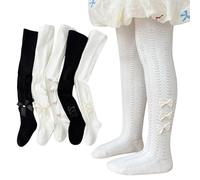 ACMEDE bébés filles Collant en coton avec jacquard en maille 3 mois-10 ans, lot de 4 Collants tricotés fille noir Bas Doux avec avec ruban en soie nœuds Leggings Collants d'été Blanc princesse