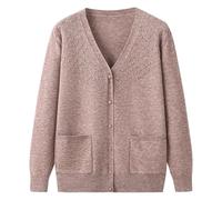 ACMEDE Cardigan Tricoté Femme À Manches Longues avec Poche Pull Gilet Tricoté léger et Chaud pour Personnes Âgées D'Âge Moyen, Sweater Thermique V col Hiver Manteau de Grand-mère, 40-70KG