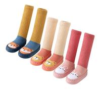 ACMEDE Chaussons Chaussettes Anti-dérapantes Bébé 0-6-12-18-24 Mois, Chaussettes Pantoufle antidérapantes Chaussettes hautes de genoux Chaussons thermique hiver Bébé Chaussures Premiers Pas, lot of 3