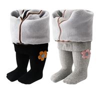 ACMEDE Collants polaire Filles 3-12 ans, 2 Pièces Collants Bébé Avec Jolie Décoration de Tournesol, Collants d'hiver de filles épais en molleton Leggings Collants Thermiques fille Noir/Gris/Blanc