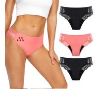 ACMEDE Culottes Menstruelles Dentelle Flux léger/Moyen, 3pcs Culotte de Règles lavables Absorbante 30ml=3 tampons, Slip Menstruation Protection Périodique Noir Slip menstruel Post Partum XS-4XL