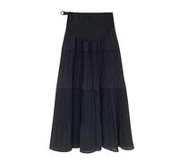 ACMEDE Jupe de Grossesse Élégante de Maternité Over the Belly Plissée en Mousseline - Longue Robe Noire A Ligne Swing Rose Plage Casual Maxi