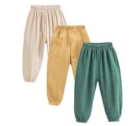 ACMEDE Lot de 3 Pantalon Tendance bébé Fille Garçon 1-7ans Enfants Pantalons bouffants été 2 Couche de Fil de Coton Pantalon de Lin Enfants légers Respirant Pantalon décontracté de Jogging