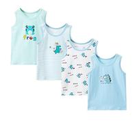 ACMEDE Lot de 4 Débardeurs Garçon de 2 à 9 Ans Été Maillot de Corps Coton T-Shirt sans Manches sous-Vêtements Enfant 86-134 Maillot de Corps Imprimé Animal Grenouille Dinosaure