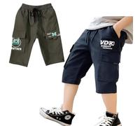 ACMEDE Pantalon Court Cargo Garçon Taille élastique 3-8 Ans, Lot de 2 Bermuda d'été Ample Pantacourt Pull-on Shorts Baggy Pantalons de Loisirs Courts Short de Course