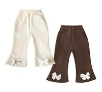 ACMEDE Pantalon Velours évasé avec Poches pour Fille 1-7ans, 2PCS Legging évasé avec Un nœud Blanc 3D aux Ourlets, Pantalon Taille Élastique Coupe Bootcut Fille mesurant 75-125 cm