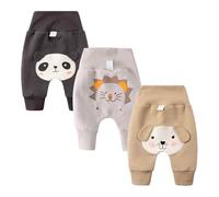 ACMEDE Pantalons bébés 3-6-12 Mois-4 Ans, Lot de 3 Pantalons de Loisirs en Coton bébés garçons Pantalon bouffants avec Broderies d'animaux Pantalon décontractés avec Taille Large et Poignets