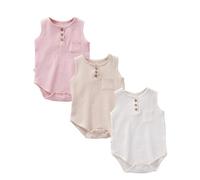 ACMEDE Vêtements d'été bébé Body Sans Manches nouveau-né 0-24 Mois, 3PCS Barboteuse Sans Manches couleurs unies Combinaison grenouillères bébé une pièce mousseline d'été