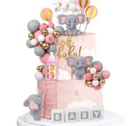 Acmee Lot de 44 décorations de gâteau en forme d'éléphant en 3D en forme de bouteille de lait, boules en mousse pour fête prénatale, filles et garçons, fête d'anniversaire