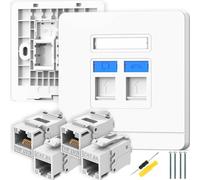 Acmerota 2 pièces Prise RJ45 Prise Ethernet Cat5e Plaque frontale Ethernet CAT5e Prises murales RJ45 à double port pour câble réseau CAT5E avec 2 prises Keystone, configuration CAT 5e