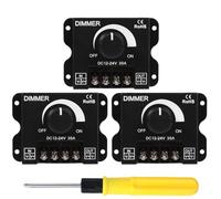 Acmerota 3Pcs Variateur LED Contrôleur Variateur Rotatif 12V-24V 30A 144W PWM LED Variateur pour Bande LED Couleur Unique Bande LED Couleur Unique Éclairage Lampe Bande Lumineuse Noir