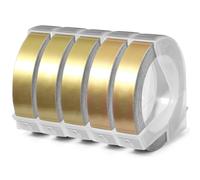 Acmerota 5 Pcak Ruban d'étiquettes de gaufrage doré, ruban adhésif compatible pour ruban d'étiquettes pourDYMO Omega 9 mm x 3 m Rouleaux d'impression blanche sur ruban d'étiquettes de gaufrage 3D