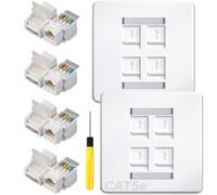 Acmerota CAT5e 4 ports CAT5e Socket Ethernet Faceplate RJ45 Socket Wall Plate Quad 4 ports Ethernet Wall Scoket Cable Networking Box 86 mm, avec module de connecteur réseau sans outil
