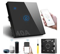 Acmerota Interrupteur de chauffage par immersion intelligent 40A 8000W, interrupteur de chaudière tactile mural intelligent WiFi noir 2,4G fonctionne pour Alexa Google Home et Smart Life APP Tuya APP