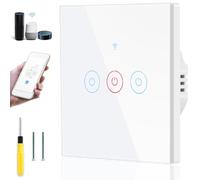 Acmerota Interrupteur tactile WiFi Smart Wall Light Interrupteur d'éclairage intelligent 3 groupes, fonctionne pour Amazon Echo et Google Home, fil neutre sous tension+ fil simple sous tension