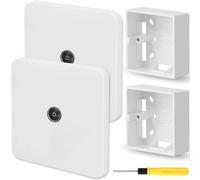 Acmerota Lot de 2 prises d'antenne TV/FM simples - Blanc - Plaque murale coaxiale pour TV ou FM - Connexion d'antenne coaxiale à la maison, au bureau, à l'école avec 2 boîtiers à surface unique