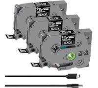 Acmerota Paquet de 3 rubans d'étiquettes TZe-315 de remplacement pour Brother TZe325 9 mm x 8 m Tz-315 Tz315 ruban laminé blanc sur noir pour Brother P-Touch PTE550 PTP750 PTD210 PTD45