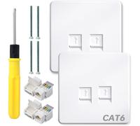 Acmerota Plaque murale RJ45 Plaque murale RJ45 Cat6 Prises murales Cat6 Prise murale Ethernet à 2 ports Cat6 pour boîtier de prise réseau pour câble Ethernet, module de connexion réseau sans outil