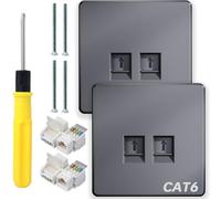 Acmerota Prise Ethernet CAT6 2 ports, plaque frontale Ethernet RJ45, plaque frontale pour câble LAN, prise RJ45 grise, plaque murale réseau Cat6, module de connexion réseau sans outil