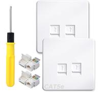 Acmerota Prise Ethernet RJ45 CAT5e Prise murale réseau Double plaque frontale à 2 ports Plaque murale Ethernet plate pour câble réseau CAT5 CAT5e, avec modules Ethernet sans outils