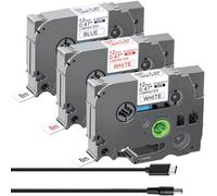 Acmerota Ruban d'étiquettes pour Brother P-touch 12 mm TZe-231 TZe-233 TZe-232 pour PTouch Label Maker D200BW D600VP P750W E100 H105WB D400VP Noir/Bleu/Rouge sur blanc avec câble de chargement USB
