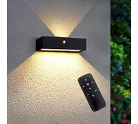 ACMHNC Applique Murale Solaire Exterieur, Lampe Solaire Exterieur Up & Down LED avec Détecteur Mouvement, 4400mAh, Aluminium & Verre, 3 Couleurs avec Télécommande, IP65 pour Jardin, Terrasse