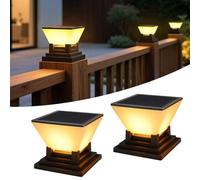 ACMHNC Capuchon de Poteau Solaire - Lot de 2 Lampe de Poteau Solaire Pour Poteaux 7x7, 8x8, 9x9, 10x10cm - Ip65 Étanche - 10~12 Durées - 3000/4000/6000K - Lampe Solaire de Jardin Exterieur