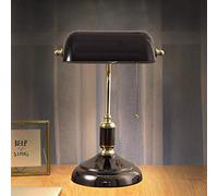 ACMHNC Lampe De Banquier Noir Lampe De Bureau Avec Interrupteur À Tirer, E27 Rétro Traditionnelle Lampe De Table Banquiers Avec Abat-Jour En Verre Réglable, Noir Et Or, Verre Lampe De Chevet Chambre