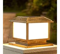 ACMHNC Lampe Extérieur Solaire Avec Télécommande, Lampadaire De Jardin Vintage,Lampes De Poteau Carré Au Look Antique,IP54 Lampe Pilier Borne Exterieur Rétro Aluminium,3 Couleur, Minuterie,S/brown