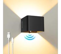 ACMHNC Lampe Murale Sans Fil, Applique Murale Interieur Rechargeable avec Détecteur de Mouvement, 5W Applique Murale a pile, 3000mAh Batterie, 400 lm, Blanc Chaud, Noir