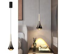 ACMHNC Lampe Suspension LED, Suspension Luminaire Chambre, Design Goutte D'eau, Hauteur Réglable 190cm, 3000k, Lustre Suspension Noir Or Pour Cuisine, Salle à Manger, Comptoir, 22x8.5cm, Aluminium