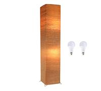 ACMHNC LED Lampadaire Sur Pied Salon Papier, E27 Lampe Sur Pied Chambre Avec Abat-Jour En Papier, 2 Flammes Lampe De Lecture Moderne Lampe De Sol Papier Lumière Chaude,Max.40 Watt,H: 123Cm,Marron