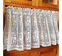 ACMHNC Rideau Court Semi-Transparent Vintage en Dentelle Crochet Style Maison de Campagne Brise-Bise pour Cuisine, Café, Salle à Manger, Bistrot - 1 Pièce, Beige, 90 x 75 cm