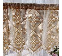 ACMHNC Rideau Court Style Shabby en Dentelle Crochet, Demi-Rideau Romantique Style Maison de Campagne Rideau Brise- Bise pour Café Cuisine Bistrot Salle de Bain Cafétéria 1pcs,Beige,W x H 90x45cm