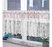 ACMHNC Rideau de Cuisine Brise Bise Style Maison de Campagne Vintage Roses Fleurs Dentelle Rideau Court Passe Tringle pour Petites Fenêtres 1 Pièce (White,132cm x 60cm /52"*24")