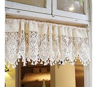 ACMHNC Rideau de Cuisine en Dentelle Crochet Vintage Cantonnière Demi Rideau Lin et Coton Romantique Boho Rideau Court Brise-bise pour Porte Fenêtre Meuble de Cuisine (Beige,204cm x 84cm /80"*33")
