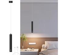 ACMHNC Suspension LED Pile, Suspension Luminaire Chambre Sans fil, Rechargeable Batterie 4500 mAh, 3 Couleurs, Dimmable Tactile, Lampe Suspendue Noir Pour Chevet Cuisine Salon, Réglable 180cm,4x30cm