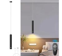 ACMHNC Suspension Sans Fil, 5W Suspension Luminaire Chambre, Rechargeable USB-C Batterie 4500mAh, Minuterie (1/2/4/6h), Dimmable avec Télécommande, Noir Moderne Lustre Pour Cuisine, Table de Chevet